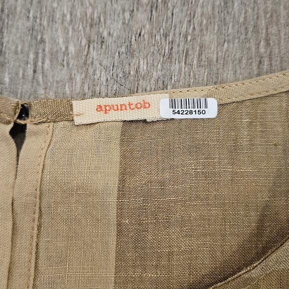 Apuntob Macro Vichy Linen Sleeveless Top Womens Size S Hazelnut Check Minimalist - Picture 8 of 11